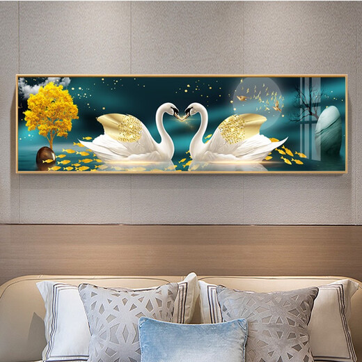 卧室床头装饰画轻奢感主卧挂画背景墙面壁画房间天鹅2024新款 ws1047相濡以沫 30*120cm1.2米床可定制画面尺寸