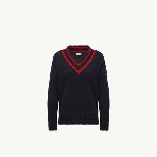 Moncler Frauen mit V -Ausck -Baumwoll- und Wolle -Mischpullover - Marine Blue S