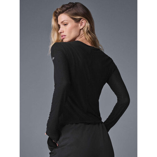 ALO YOGA Yoga Pilates long-sleeved pure cotton ribbed knitted bottoming shirt slim sports fitness running inner top T-shirt black M