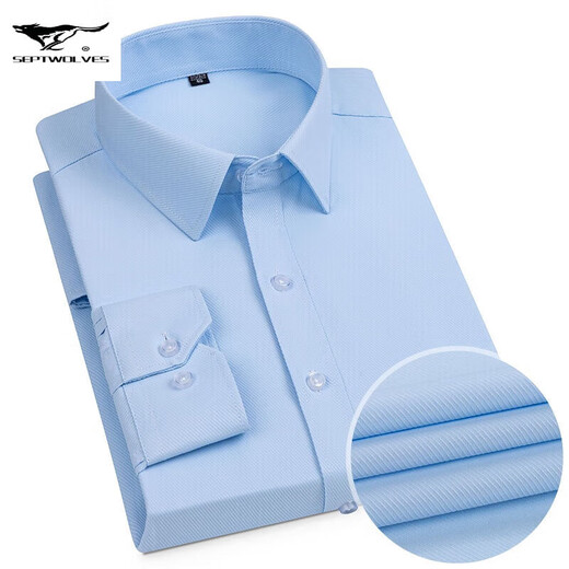Sieben Wölfe mittlere und junge neue Herren-Baumwollhemd 2024 Four Seasons Universal Atmungsfreie Respel Business Pocket Multi-Color Working Long Sleeve 6636 38