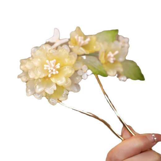 Lingchuan U-shaped hairpin glazed peony flower plate hairpin new Chinese style hairpin headdress forest style super fairy cheongsam national style accessories pink flowers