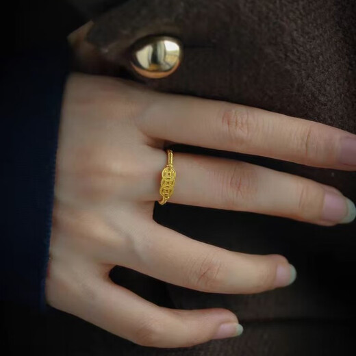 RSRDDY Lao Fengxiang 18k gold ring women's money string 999 copper coin ring ring live index finger ring gift 0.01g Lao Fengxiang same style money ring x live mouth
