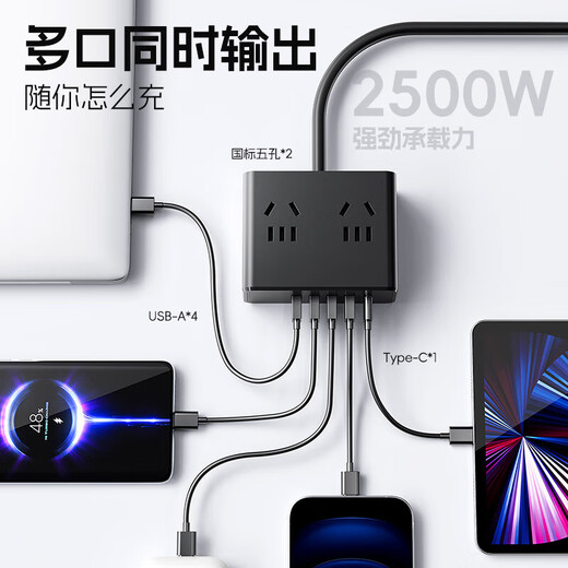 JD Logistics Genuine N6 desktop charging station power strip USB socket multi-port fast charger multi-function power strip portable magic box suitable for Xiaomi pure white 4 sockets+4USB+1Type-C 4.8 meters