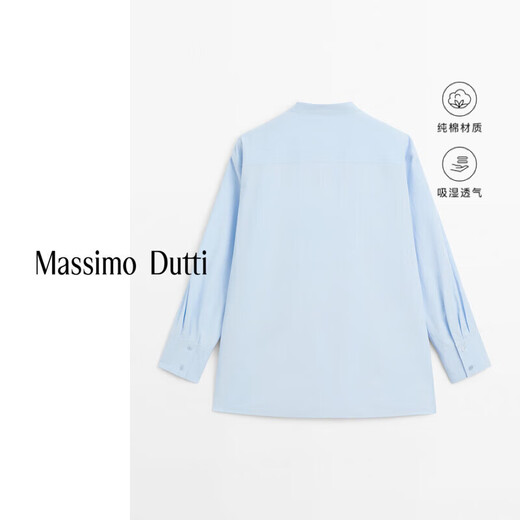 Massimo Dutti discount upgrade 2026 women's French minimalist smart commuting style stand collar long-sleeved shirt 05164764 light blue XS (165/84A)
