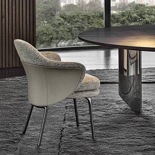 
Sanqihu light luxury dining chair postmodern minimalist home desk chair Nordic Italian Anji chair model room backrest armchair veneer 208822+F14701