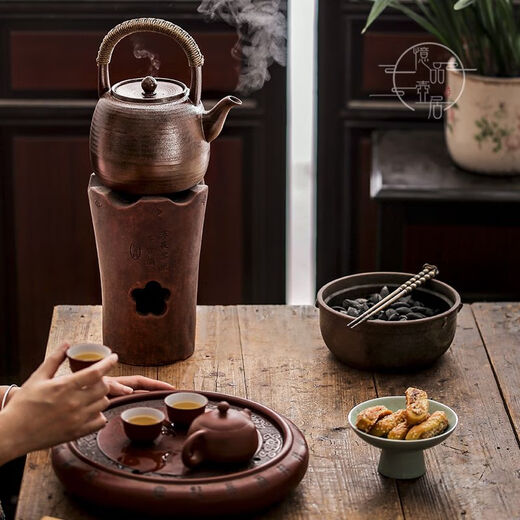 
Tea boiling in the stove, firewood, lifting beam, boiling tea pure handmade large capacity ceramic simple household water-burning coarse ceramic pot charcoal stove, pine and cypress firewood, 15839, 1380ml, more than 1L