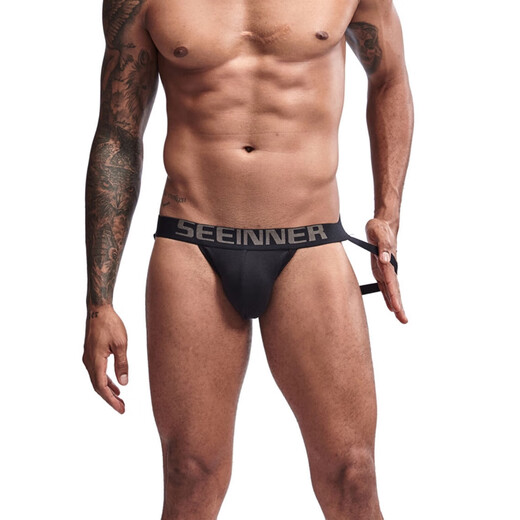 Tserekle men's double-butt underwear pure cotton thong solid color sexy comfortable buttocks breathable combed threaded cotton men's underwear trendy white M