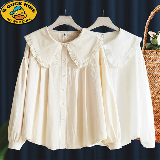 G.duck girls' shirt spring 2024 spring and autumn new style medium and large children's cotton doll collar shirt white bottoming top white size 150 suitable for 133-143cm height