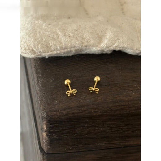 BMOI Old Phoenix Authentic Gold Mini Small Gold Bow Earrings for Women Ins Exquisite, Small and Simple, Small Gold Bow Earrings One Pair