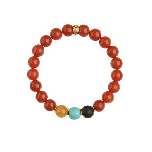 Potala Palace Sichuan Material Southern Red Beeswax Green Pine Agarwood Bracelet 925 Silver Transfer Bead Bracelet for Men and Women as a Birthday Gift for Husband