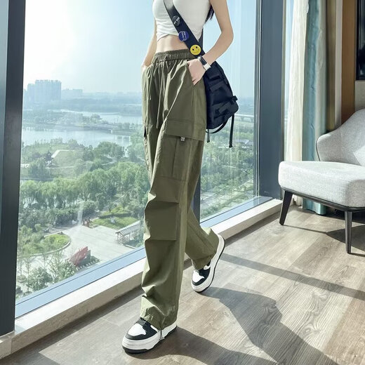 Pantalon de travail de dopamine simple décontractée pour les femmes en printemps et en été cordon hip-hop mince-feel large pantalon de plancher