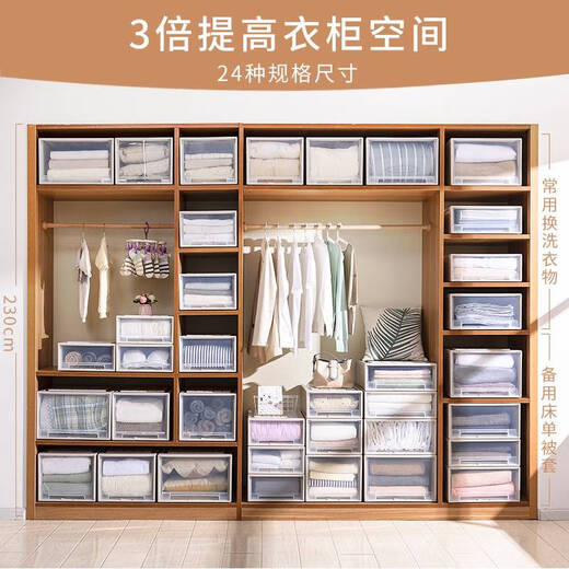 Yonghuan Storage Box Drawer Plastic Transparent Wardrobe Storage Box Clothing Organizer Household Clothing Storage Box F3523 Length 47X Width 35X Height 23 Thickened one