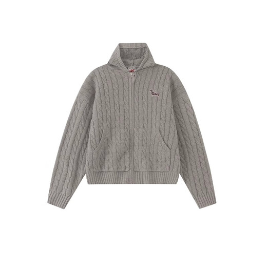 F426 official store national fashion brand autumn new casual loose retro twist hooded cardigan sweater flower gray L