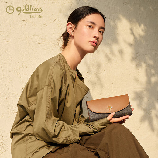 Goldlion Women's Bag Autumn New Women's Wallet Long Wallet Retro Print Clutch Coin Purse Women Brown Brown
