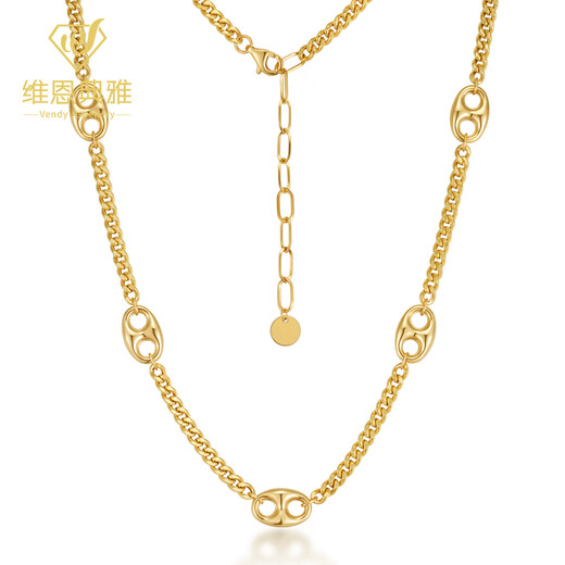 Vienenya 18K gold pig nose Cuban necklace bracelet niche retro fashionable K gold chain for men and women 18K chain 15+3cm about 3.75 grams