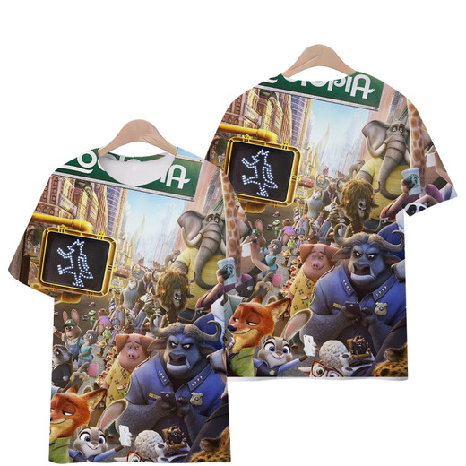 Xuanmo T-shirt Men's Big Belly Belly Crazy Zootopia Nico Judy T-shirt Men and Women Fox Rabbit à manches courtes T1480 S 75-85Jin [Jin est égal à 0,5 kg]