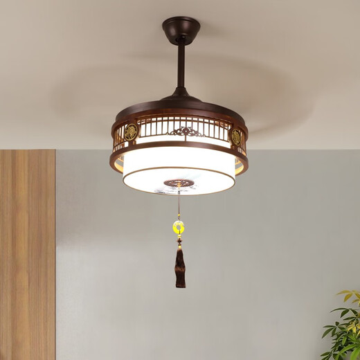 Clcey neuer chinesischer Fan Kronleuchter Schlafzimmer Wohnzimmer Massives Holz Unsichtbares Haus chinesischer Retro-Lüfter Frequenz Frequenz-Konvertierung Restaurant Kronleuchter 9896 Drei-Farben 48-Zoll-DC-Frequenzumwandlung Stummes reines Kupfer