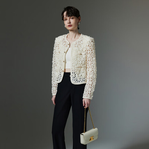 Three-color hollow V-neck small fragrance jacket