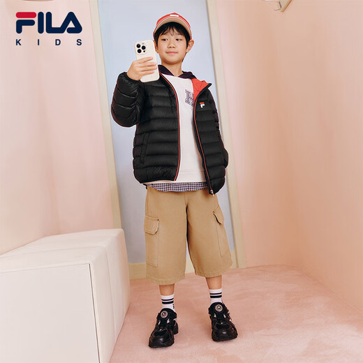 FILA Children's Clothing Cotton Feather 2025 Autumn New Lightweight Down Jacket for Boys and Girls, Thin Legend Blue-NV 150
