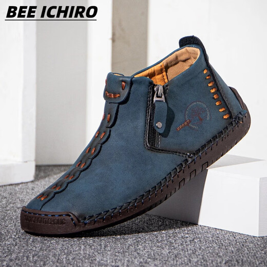 BEE ICHIRO男士休闲皮鞋秋季真皮一脚蹬懒人商务休闲软皮软底豆豆鞋板鞋男鞋 6625卡其 39