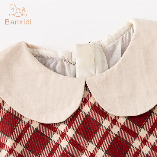 Banxidi girls' dress, winter style, children's knitted princess dress, New Year's baby one-year-old dress, velvet cardigan skirt, red velvet 100