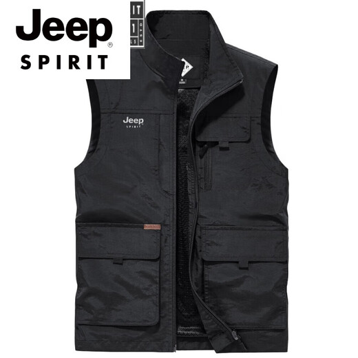 
JEEP SPIRIT high-end brand 2025 spring and autumn vest men multi-pocket middle-aged and elderly photography vest casual fishing workwear horse clip men gray M