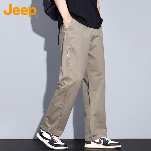 Jeep (JEEP) casual pants men's autumn and winter trendy straight work pants men's loose cotton trousers men's pants apricot XL