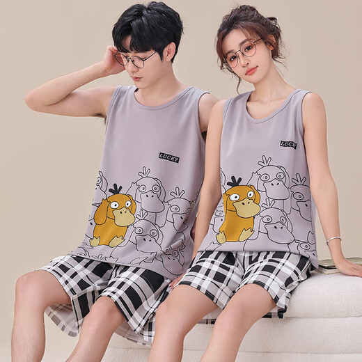 Modal Summer ärmelloses Weste Shorts Paar Pyjama für Frauen Teenager reine Baumwollmänner plus Fett Plus Größe Lose Heimkleidung WJ9856 Ya Weste Cover M Frauen 80-95 Jin [Jin ist gleich 0,5 kg]