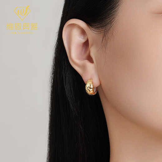 Vienna classic Hepburn style 18K gold double-sided crushed ice earrings, 18k yellow and white two-color 4.95-5.05g