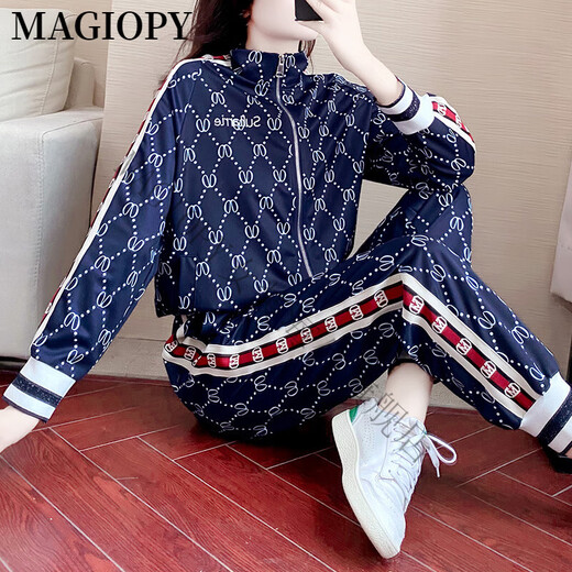 Magiopy International Luxury High-End-Markensport- und Freizeit-Set für Frauen Frühling 2025 Neues Modemodemtemperament Reduzierte blaue zweiteilige Set S (100jin [Jin Equals Equals 0,5 kg])