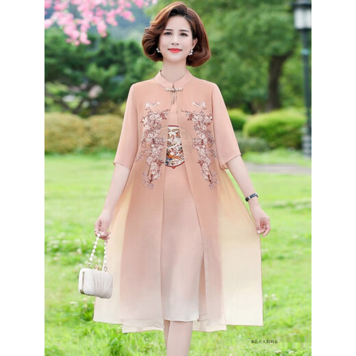 Yu Sen Yi Fat Mom Robe d'été plus graisse plus grande taille Cheongsam Summer d'âge moyen et de tempérament âgé jupe en mousseline 6629 kaki 4xl recommandé 140150jin [Jin est égal à 0,5 kg]