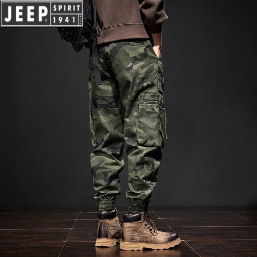 JEEP SPIRIT迷彩美式工装裤男士2025春夏季款宽松哈伦束脚裤男士休闲裤 黑色迷彩 L