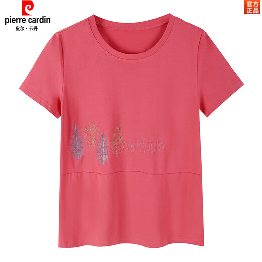 皮尔卡丹（pierre cardin）加肥加大码短袖t恤女士夏薄款棉宽松中年妈妈棉汗衫白色上衣 黑色KSP-9896款 L 适合100-120斤