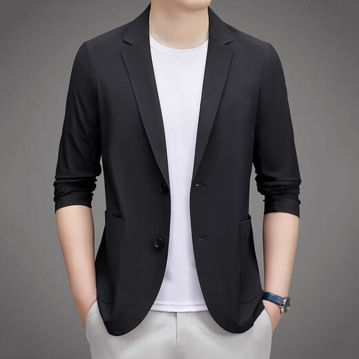 EQJ高档品牌冰丝高弹男士外套夏季新款纯色休闲轻薄款防晒西服 藏青 XL 适合150-170斤