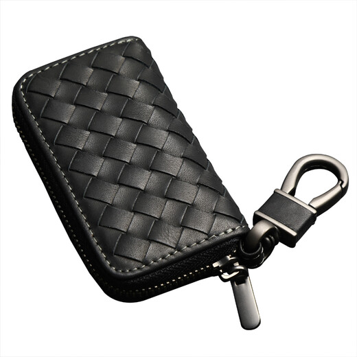 STRONGNEW Hand-woven Automotive Supplies Key Chain Soft leather Universal Young Personality Fashion Simple Key Case Black: Waxed Tire Cowhide