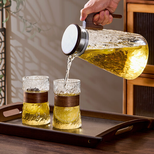 Yupinjia Cooling Kettle Set Home Large Capacity Tea Health Kettle Cooling Kettle Glass Cup Tea Cup Water Cup Coffee Cup Complete Set Kettle Set One Pot Six Cups + Tea Tray