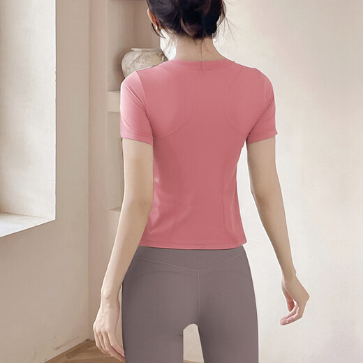 Shuangxiu yoga wear T-shirt for women 2025 new large size belly-covering short-sleeved Pilates training sports suit fitness top gray blue top + black pants suit _ L _110-120Jin Jin equals 0.5 kg