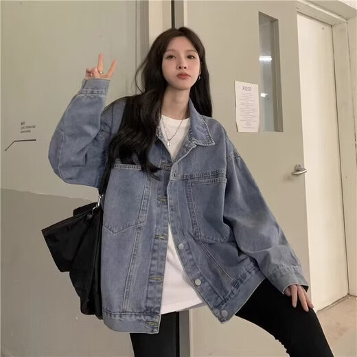 
Summer 2025 new denim jacket women's slightly fat large size loose Korean version retro versatile ins trendy top light blue 4XL