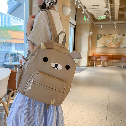 少女日系可爱卡通奶白小熊ins百搭学生大容量软妹双肩包书包背包 卡其色