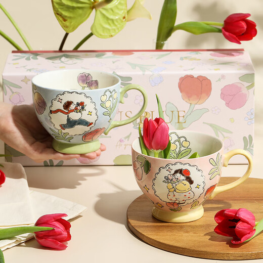 Dahui Senior Couple Matching Cup Practical Gift for Newlyweds Breakfast Cup for Bride and Friends Mug Water Cup Souvenir Hand-painted Breakfast Matching Cup Gift Box Set for Boys and Girls