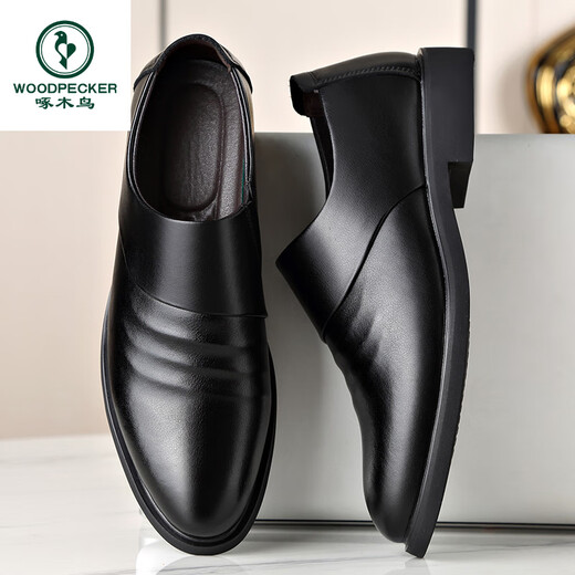 Woodpecker leather shoes men's summer authentic breathable men's casual business formal wear height-in-one step-to-work black derby 6190 height-in-one black 38
