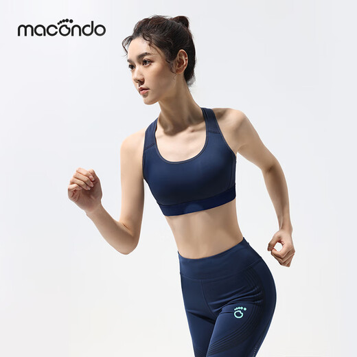 Macondo Women's Sports Bra Mid-High Strength Support Pressure Reduction Wide Shoulder Strap Half-Pull Cup Cool Quick-Drying Bra Summer Night Ocean Blue L