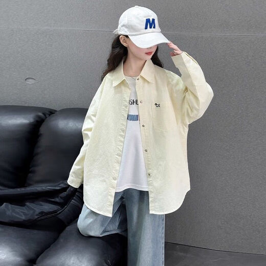 Girls Spring and Autumn 2025 New Medium and Large Children's Casual Shirts Children's Wear Boys' Style Tops Blue 170