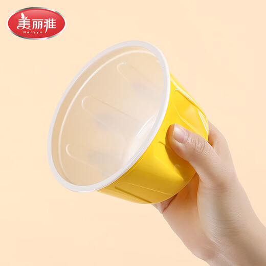 Meiya Disposable Lunch Box Food Grade Lunch Box with Lid Fast Food Takeout Packaging Thick Color Lunch Box Bowl Round Thick Color Lunch Bowl Yellow-30 Set-500ml