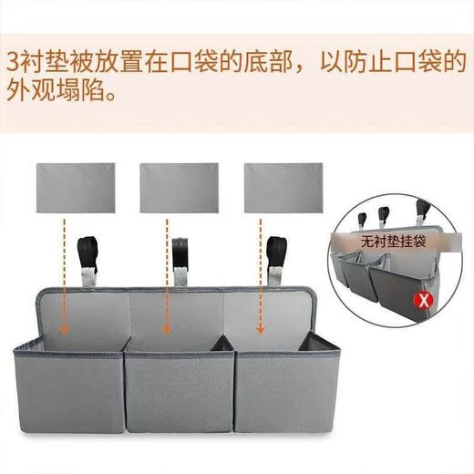 
ZNMW crib hanging bag baby diapers storage bag diaper bag 3D bedside hanging basket shelf can be washed with smoke gray PP board + Oxford cloth