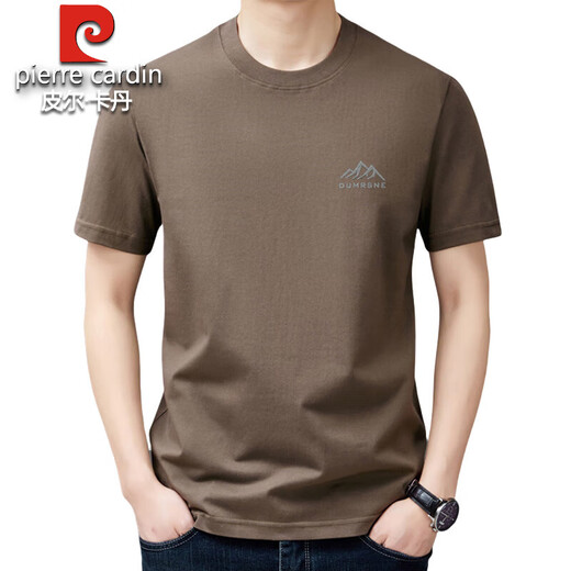 Pier Cardin 100% Camiseta de algodón corto de algodón puro para hombres Top de mimes de manga redonda 2025 Summer delgada Camiseta fresca casual para hombres Peak de montaña de manga corta 9929 Café L 170 Sugerencia 120-135Jin [Jin equivale a 0.5 kg]