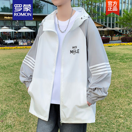 
ROMON (ROMON) 2025 new contrasting color sun protection clothes for men in summer ice silk thin hooded jacket for young students handsome sun protection clothes 6623 green M (80-100Jin [Jin equals 0.5 kg])