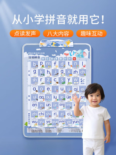 Pinyin Pinyin Training Alphabet Wall Sticker Children's Early Education Audio Wall Chart Initial Vowel Learning Artifacts Full Table 1 [Advanced Edition 3-piece Set] Chinese Pinyin + English_6