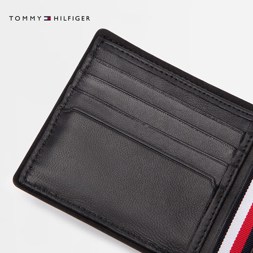 TOMMY HILFIGER Chinese Valentine's Day gift 25 new autumn and winter men's business casual portable cow leather ID card holder wallet black BDS OS