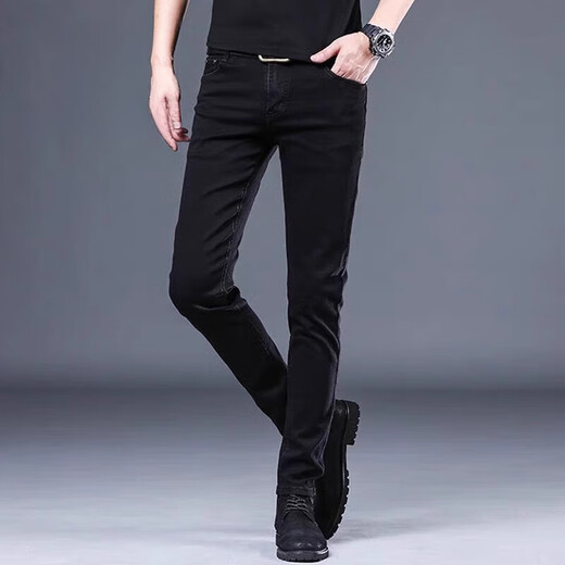 Pierre Cardin (Pierre Cardin) Jeans de hombres estirables no fachados 2025 Pantalones delgados de verano Color sólido de mediana edad 1048 Negro Regular 28